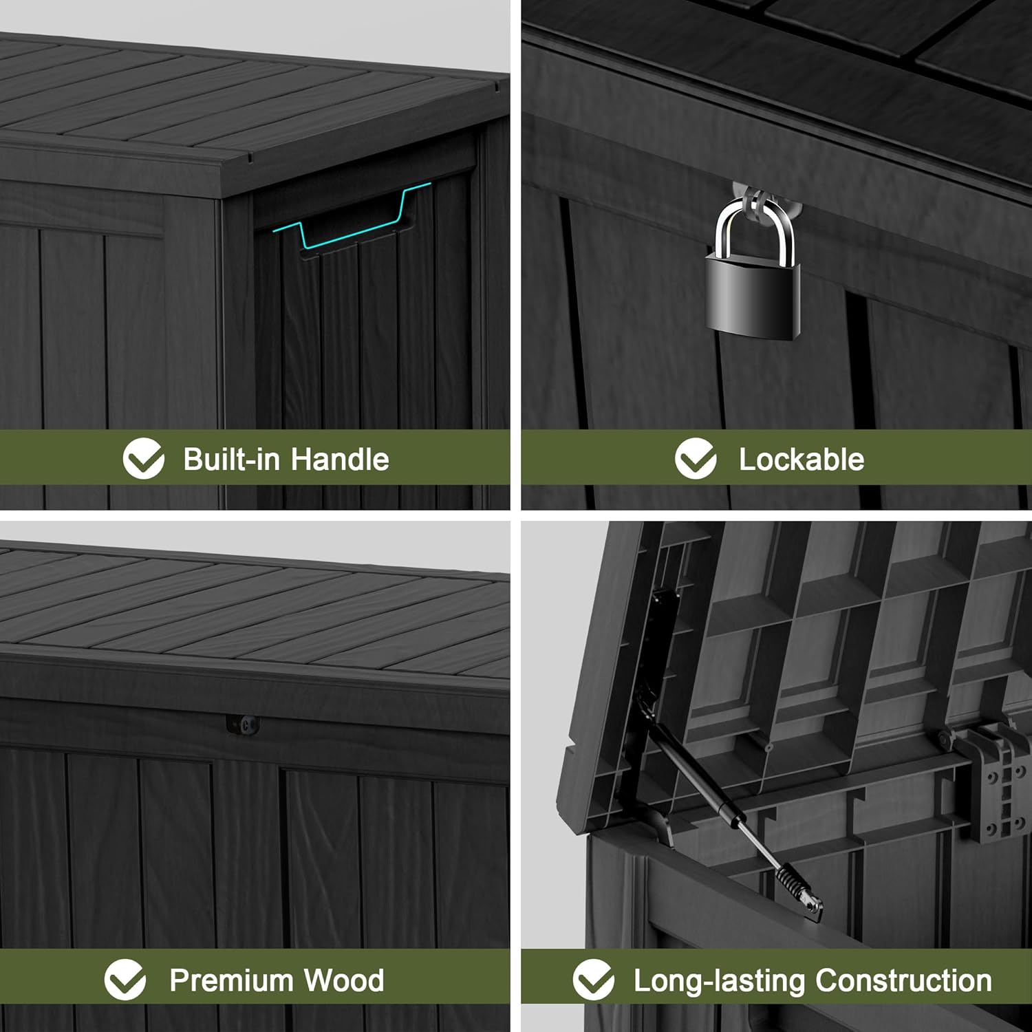 150 Gallon Deck Box Large Outdoor Storage Box Waterproof for Patio Furniture,Outdoor Cushions,Garden Tools and Pool Supplies,Weatherproof(Black,150Gallon)