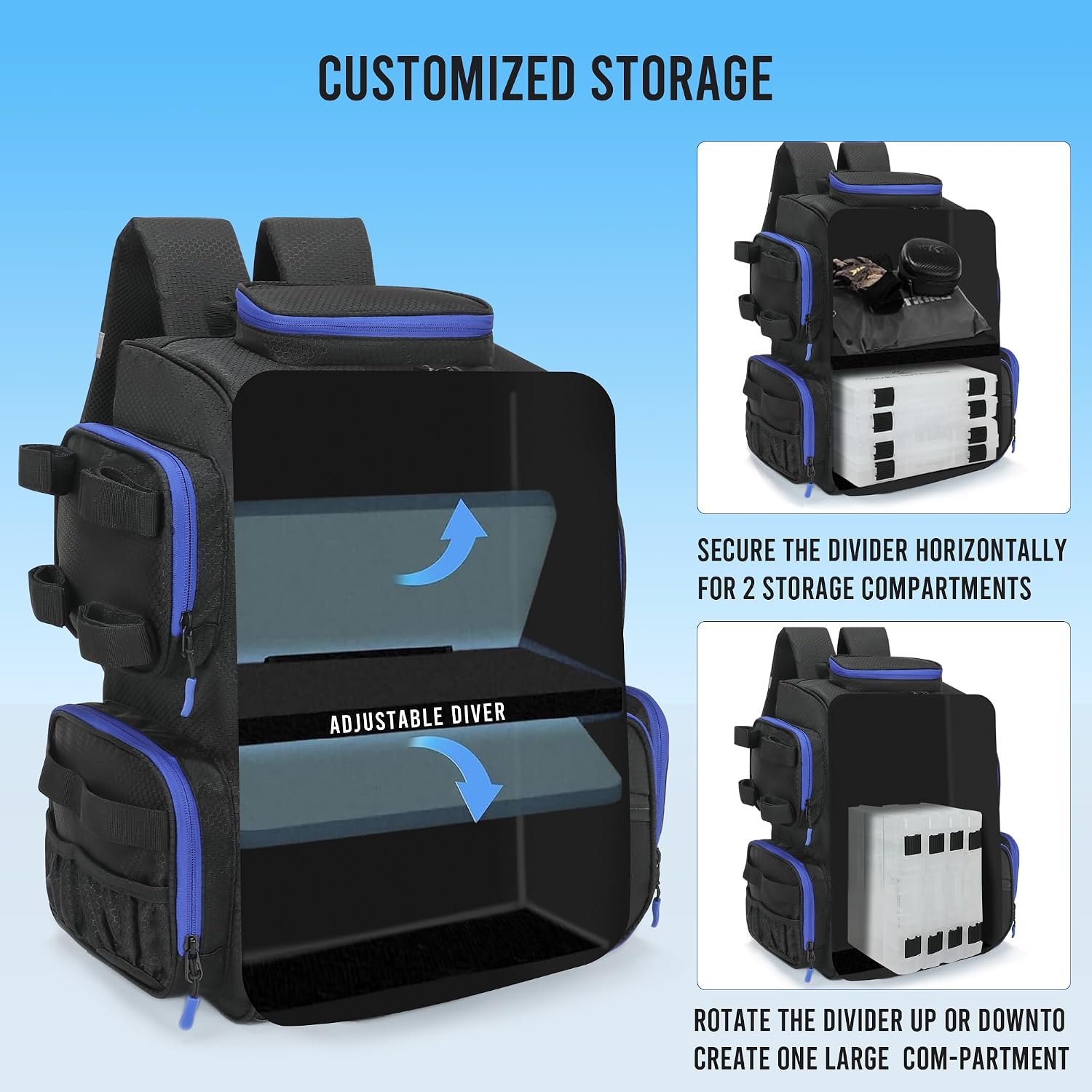 Large Fishing Backpack with 4 Tackle Boxes - Waterproof Fishing Tackle Backpack with Fishing Rod Holder - Heavy Duty 43L Fishing Tackle Box for your Fishing Lures and Fishing Gear