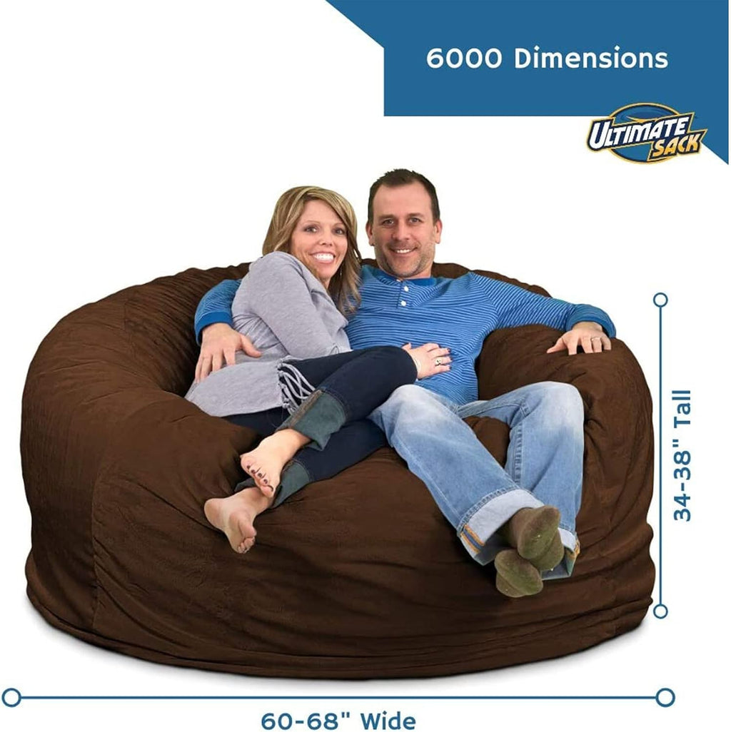 Ultimate Sack 6000 6-Foot Bean Bag Chair, Brown Fur Cover – Oversized Foam Lounger, Floor Seat, Small Sofa, or Couch Bed for Living Area, Gaming Room, or Reading Lounge