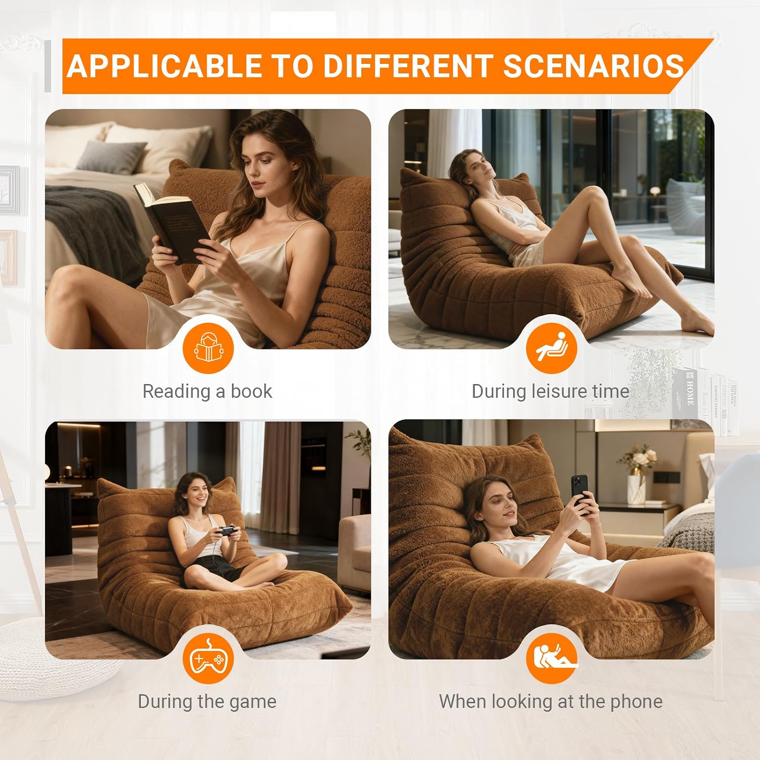 Giant Bean Bag Chair for Adults, Comfy Chair for Bedroom, Memory Foam Chair Reading Chairs for Living Room, Lounge Chair Indoorg, Floor Couch with Meditation