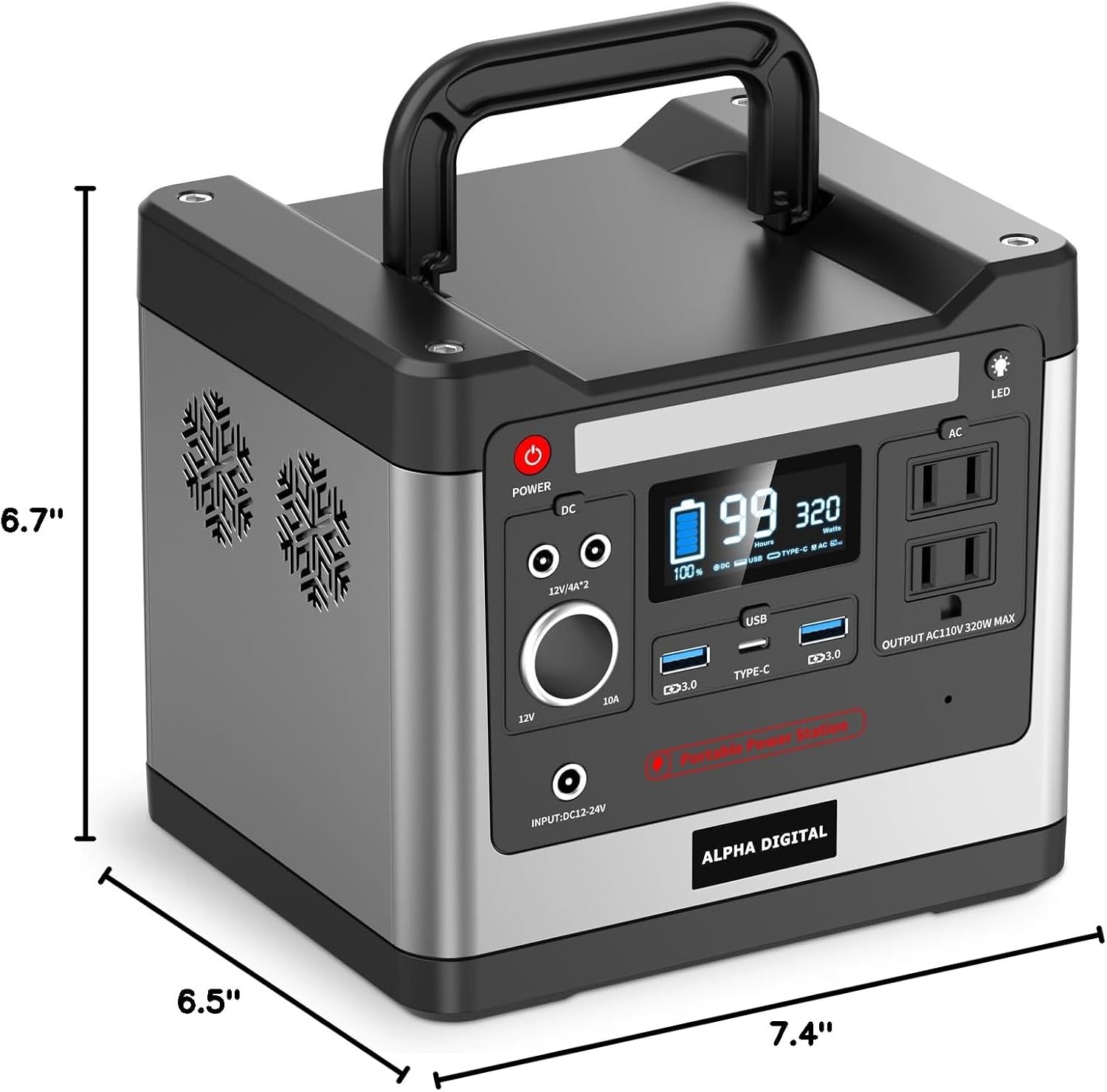 320W Outdoor Portable Power Station, 298Wh/93120mAh, LiFePO4 Lithium Battery. AC Outlet, DC Output, USB QC3.0 & Type-C, LED Flashlight. for Home, Travel, Camping