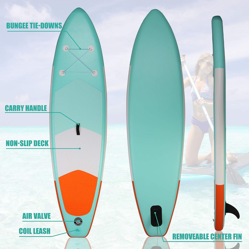 Inflatable Stand Up Paddle Board W SUP Accessories & Backpack Leash Double Action Hand Pump Repair Kit