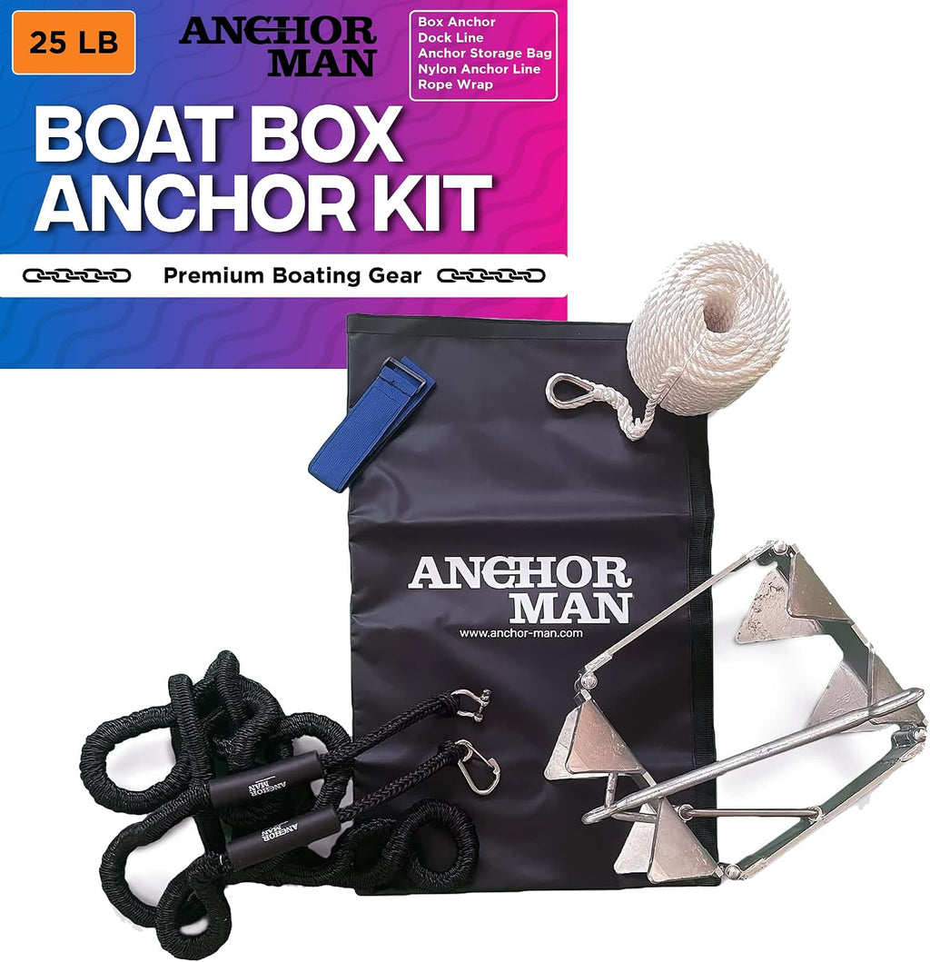Anchor-Man Box Anchor Kit - Ultimate Boat Anchor Kit, Hot Dipped Galvanized 9 Gauge Steel Boat Anchors for 25'/ 25'+ Boats - Pontoon Boat Anchor Kit Box Size, Large Pontoon Anchor Boat Kit