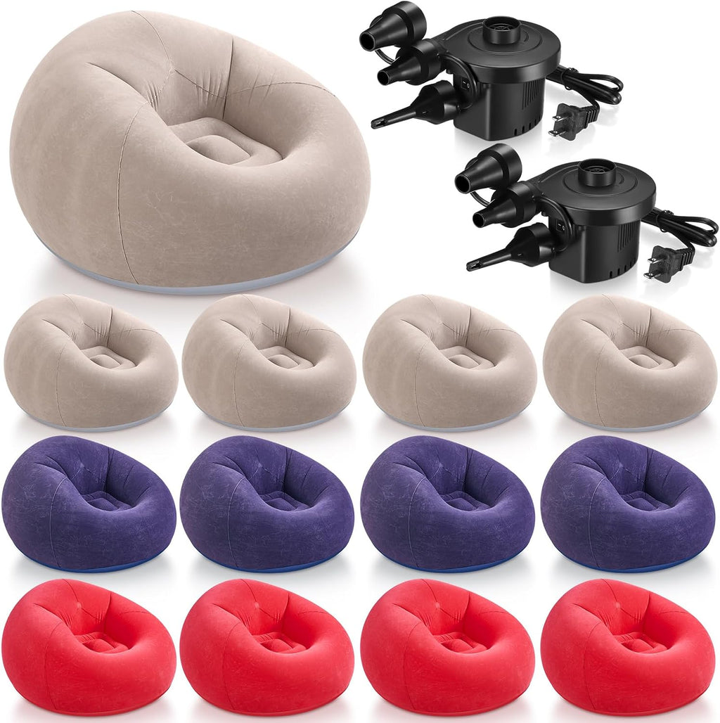 Realspring 6 9 12 Pcs Inflatable Bean Bag Chairs for Adults with Electric Air Pump, Blow up Couch Folding Portable Inflatable Couch Lazy Sofa for Outdoor Movie Night Camping(Blue,Red,Coffee,12 Pcs)