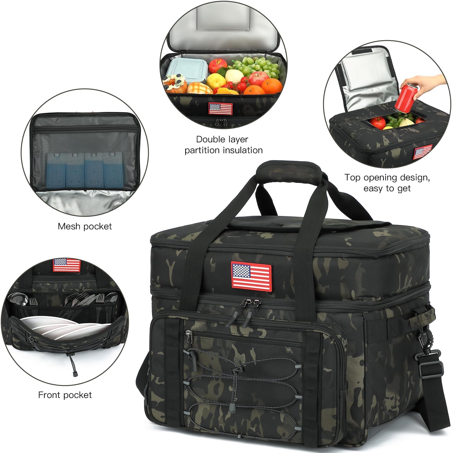 Extra Large Wheeled Portable Cooler Bag 85 Cans Double Deck Heavy Duty Rolling Insulated Cooler with All-Terrain Wheels Leakproof Tactical Soft Sided Cooler for Beach Camping Picnic Travel