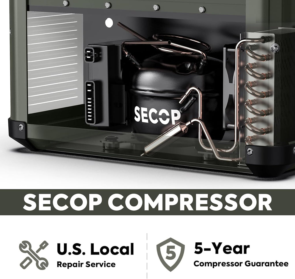 ICECO VL35 ProS Portable Fridge with Multi-directional Lid, 35 Liters 12V Refrigerator Freezer with SECOP Compressor, 0℉-50℉, DC 12/24V, AC 110-240V, for Camping, Car (VL35 ProS Olive Green+Cover)