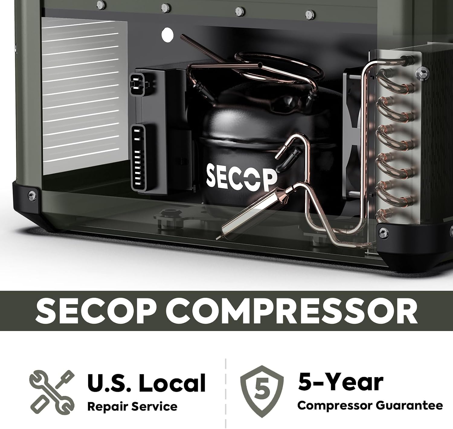 ICECO VL35 ProS 12 Volt Refrigerator Powered by SECOP, 35 Liters Portable Fridge, Multi-directional Lid, Dual USB & DC 12/24V, AC 110-240V, 0℉-50℉, for Car, Truck(VL35 ProS Olive Green+Slide)