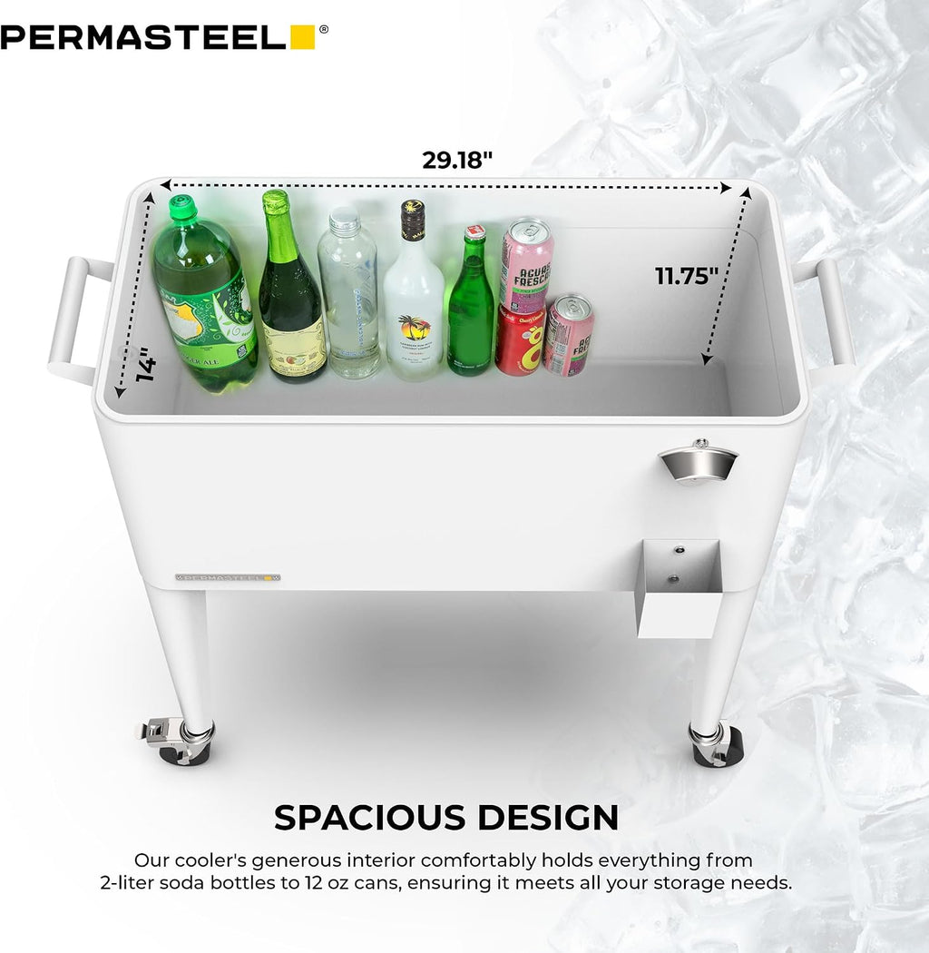 Permasteel 80-Qt Large Outdoor Patio Cooler with Wheels & Handles, Portable Rolling Hard Cooler for Outside, Retro Ice Cooler Cart, Beverage Can Coolers for Backyard Parties