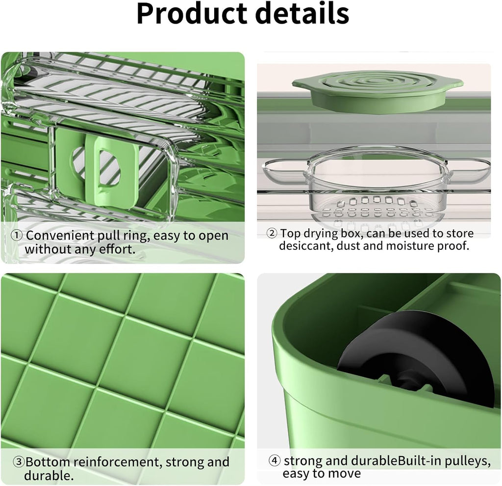 3-Pack Stackable Storage Bins, 83-Liter Collapsible with Wheels and 3 Lids, Foldable Organizers for Outdoor Camping, Green