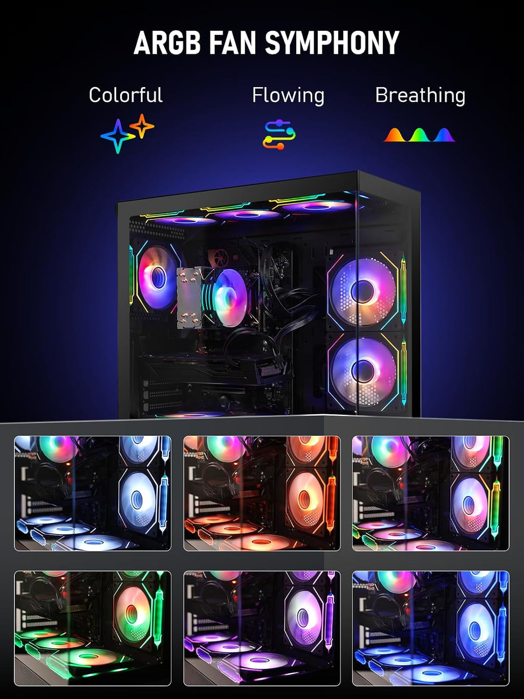Gaming PC Desktop – Ryzen 7 5700X up to 4.6 GHz 8 Cores, RTX 3050, 32GB DDR4 RAM, 1TB NVMe SSD, Wi-Fi 6 & Bluetooth 5.4, 9 ARGB Fans, Windows 11 Pro, 650W PSU High-Performance Tower