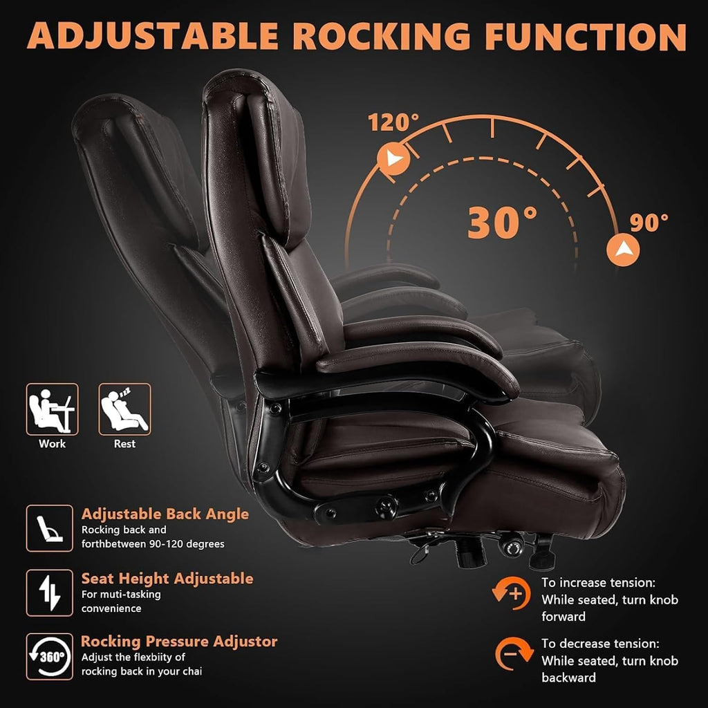 500lbs Big and Tall Office Chair with Dual Rubber Wheel and Pocket Spring Cushion, Comfy Heavy Duty Office Chair for Low Back Pain Relief, Large Executive Desk Chair with Adjustable Lumbar Support