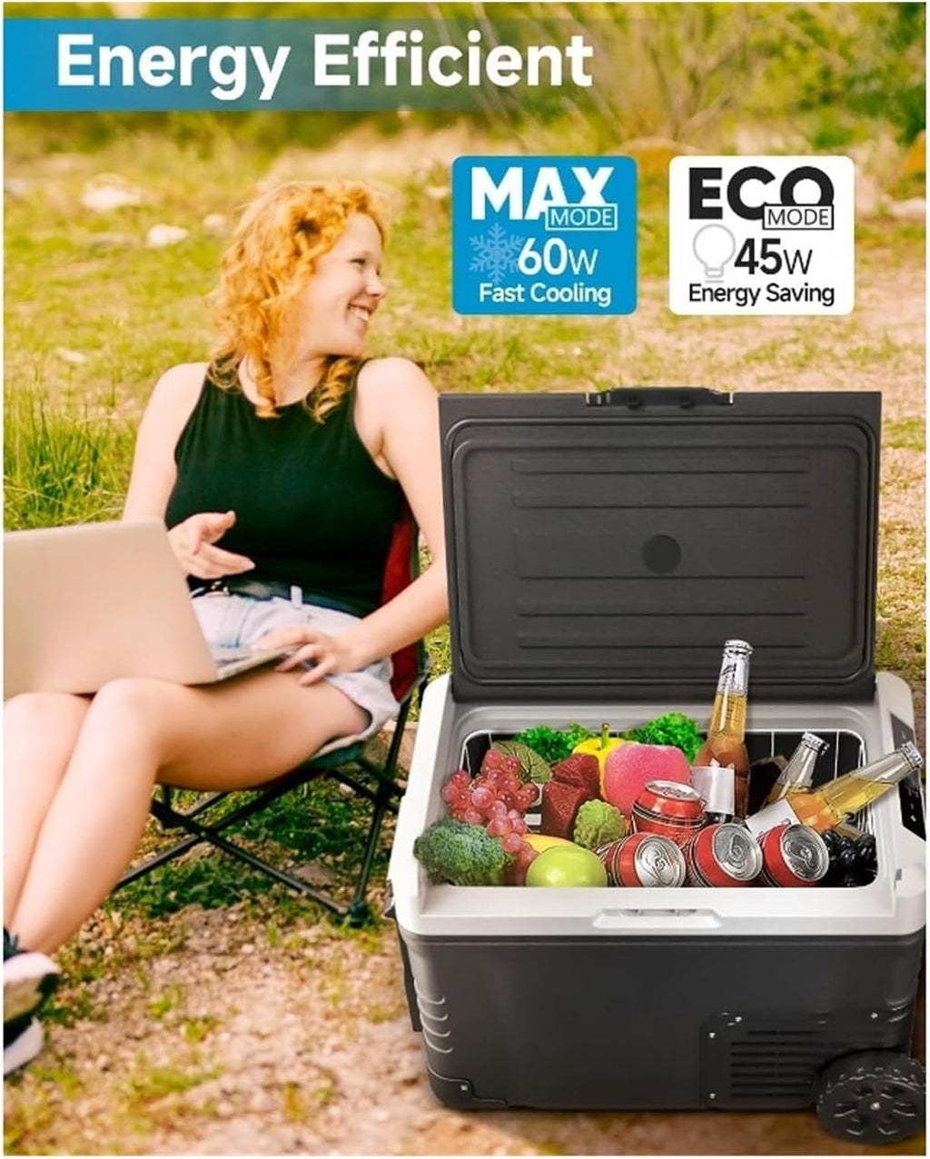Car Fridge Portable 12 Volt Refrigerator - 53 Quart(50L) Electric Cooler With 12/24V DC&110-240V AC, Cooler With Wheels, -4~68°F