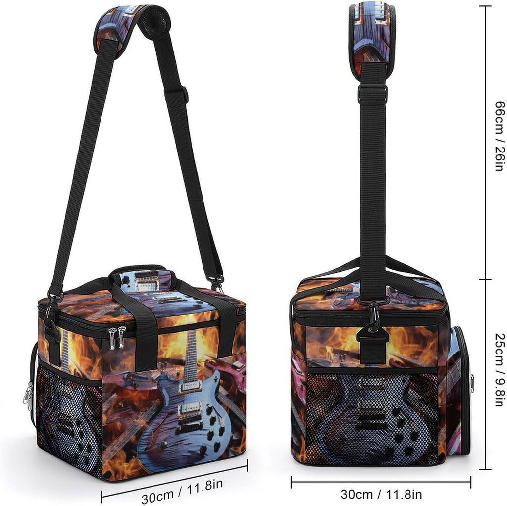 Insulated Camping Cooler Bag, Magic Electric Guitar Music Print Ice Pack with Leakproof Lining 22.5L Capacity Portable Thermal Bag for Camping,Picnic
