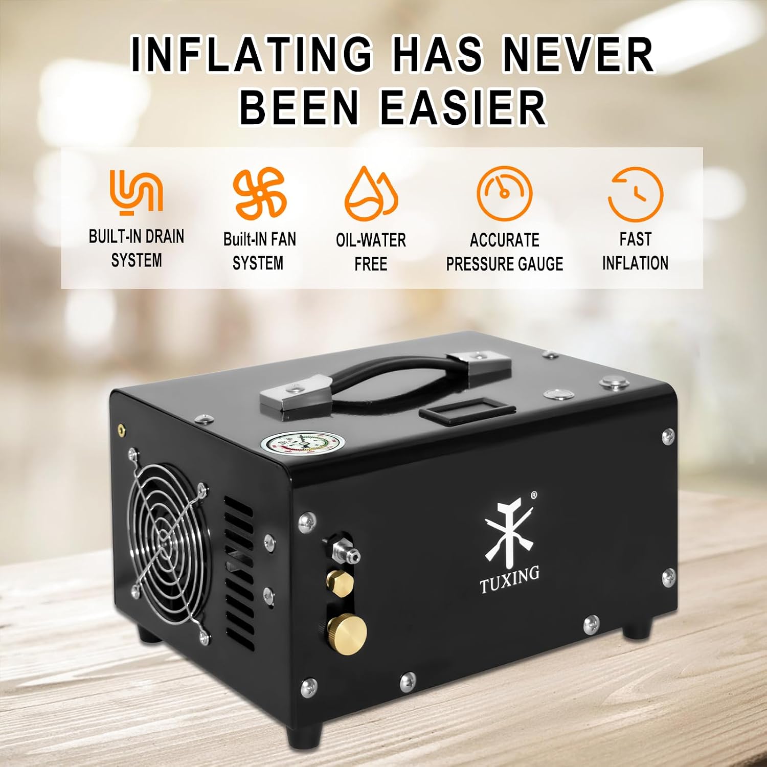 TUXING PCP Air Compressor 4500Psi, 30Mpa Portable PCP Airgun Compressor with External Converter, Powered by 12V Car DC or Home 110V AC, for Air Gun and Paintball/Scuba Tank