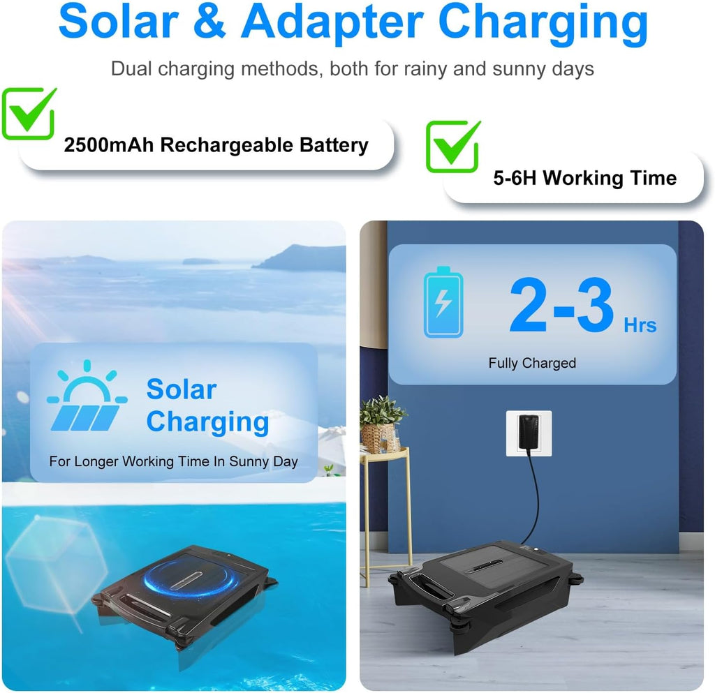 TeqHome Solar Pool Skimmer,Cordless Automatic Robotic Pool Surface Skimmer Cleaner with APP Support,24/7 Cleaning,Smart Obstacle Avoidance,Dual Charging Modes for Most Swimming Pools up to 2512 Sq.ft.