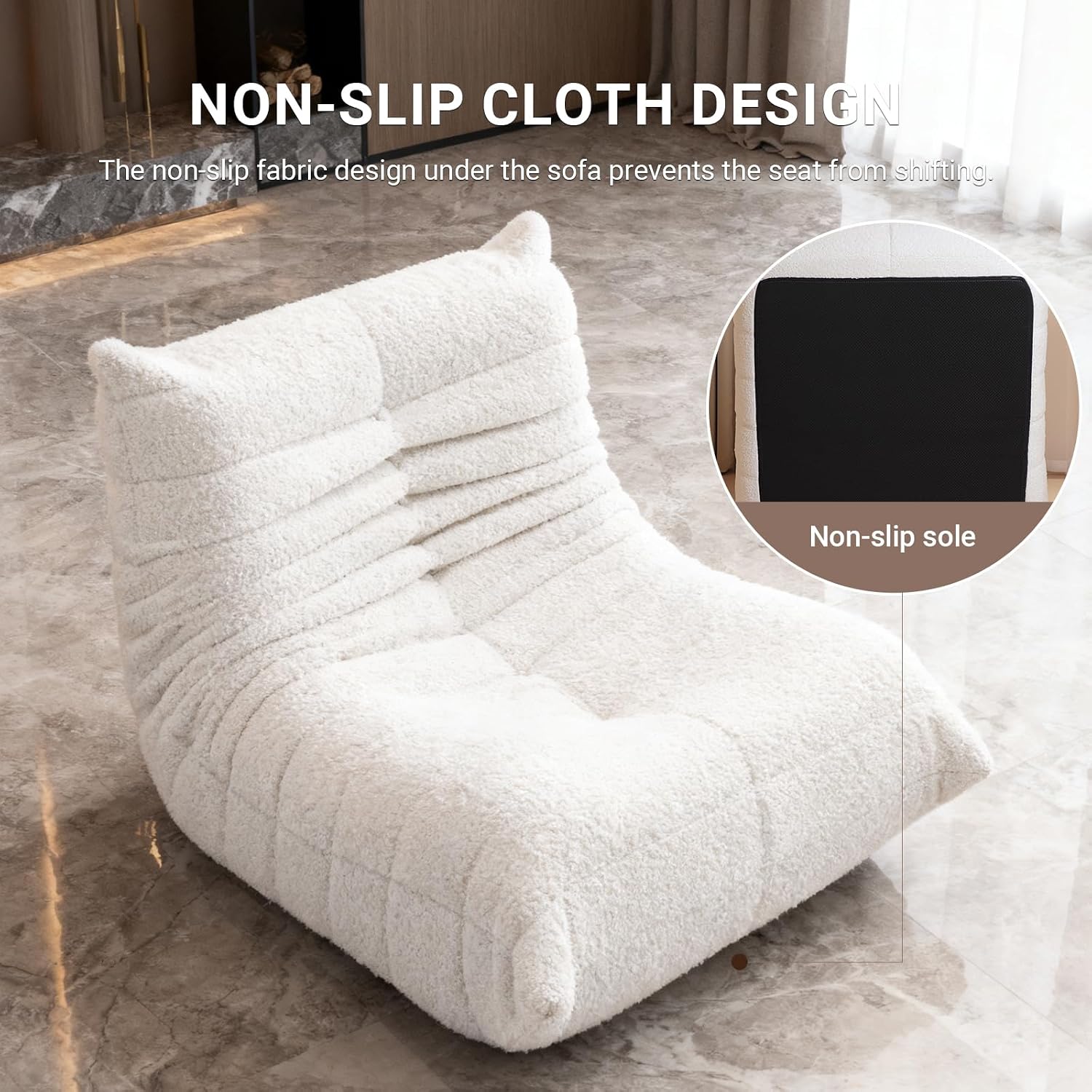 Giant Bean Bag Chair for Adults, Fireside Beanbag for Living Room with Memory Foam Filled, Lazy Floor Sofa Lounge Armless Chair for Gaming Reading Relaxing, No Assembly Required White