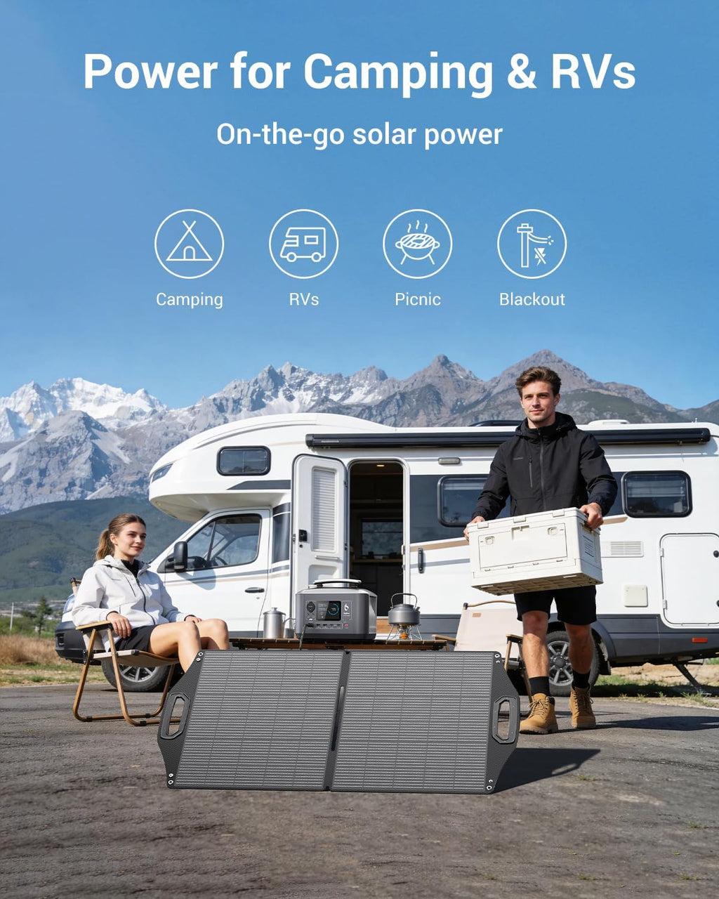 BigBlue 100W Solar Panel w/USB-C(45W PD)+USB-A(Fast Charging 18W) & MC-4 Ports, IP68 Waterproof, Camping Essentials, Folding Portable Solar Charger w/Kickstand for Power Stations, Phones, Tablets