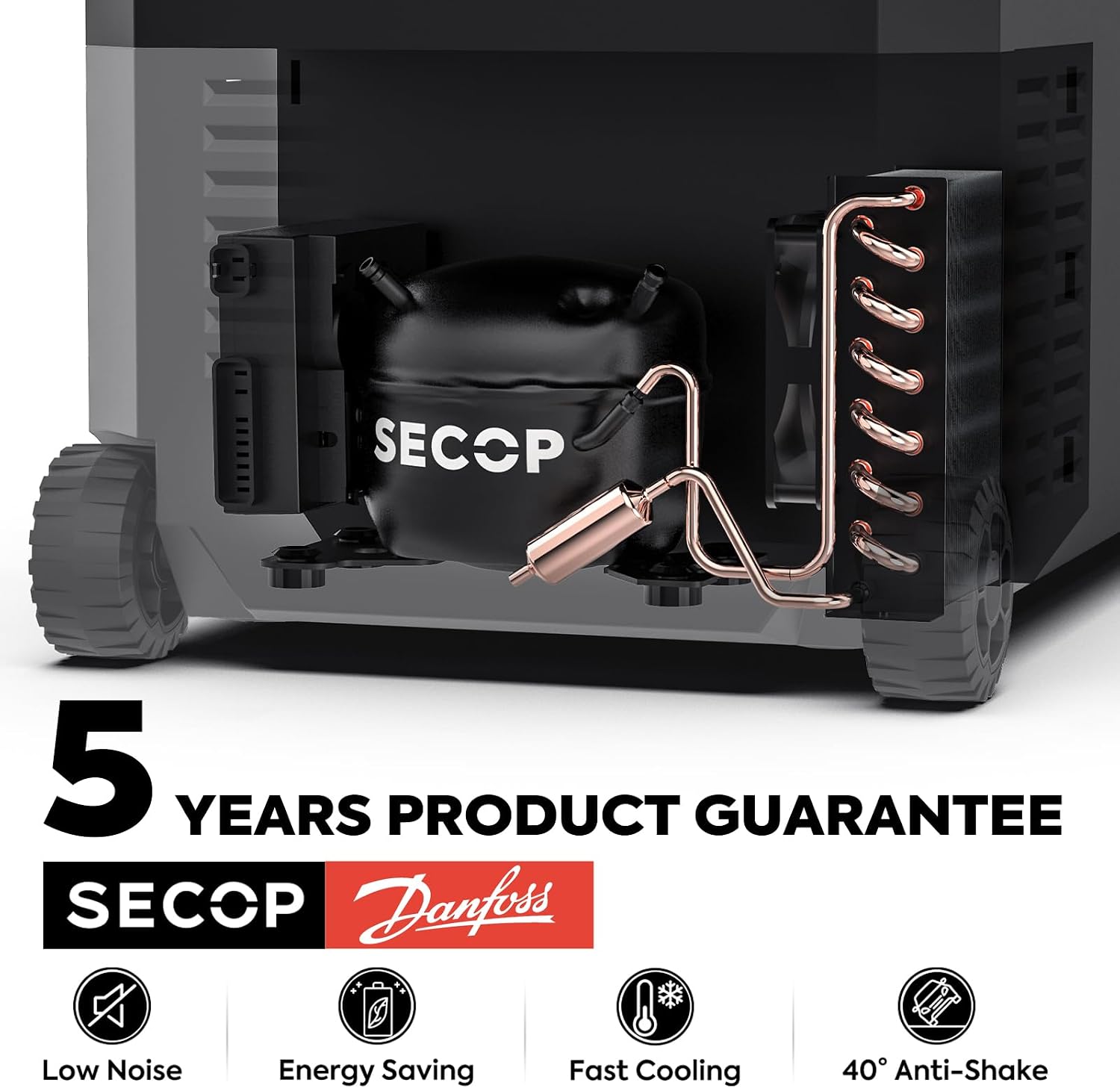 ICECO JP40 Pro 12 Volt Refrigerator, Portable Fridge with Wheels, 12V Car Freezer Powered by SECOP, DC 12/24V AC 110/240V, 40.7 Quart, -4℉～68℉, With 250Wh Magnetic Battery