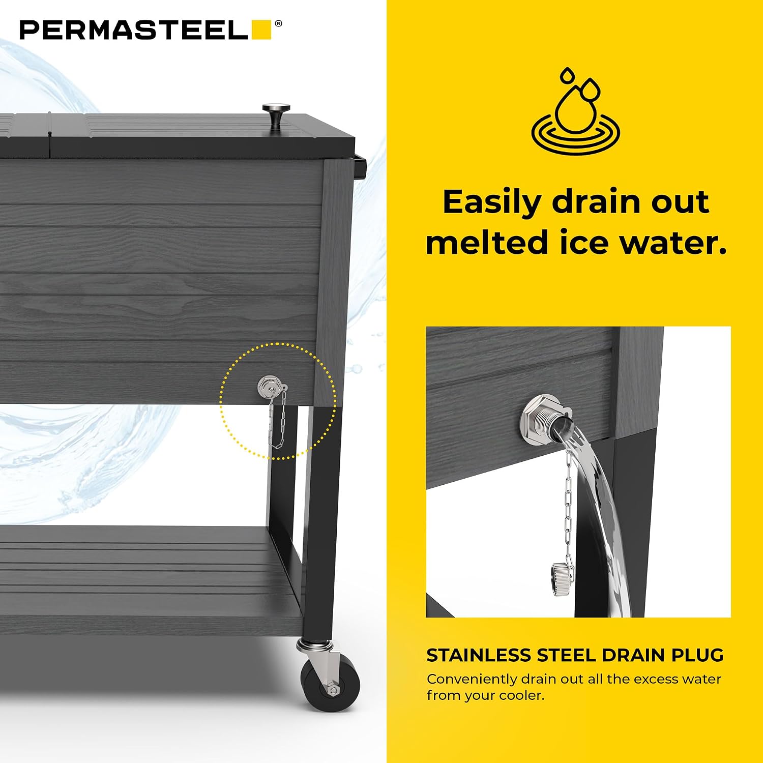 Permasteel 80 Quart Party Cooler, Rolling Ice Chest with Wheels and Handles for Indoor Outdoor Patio