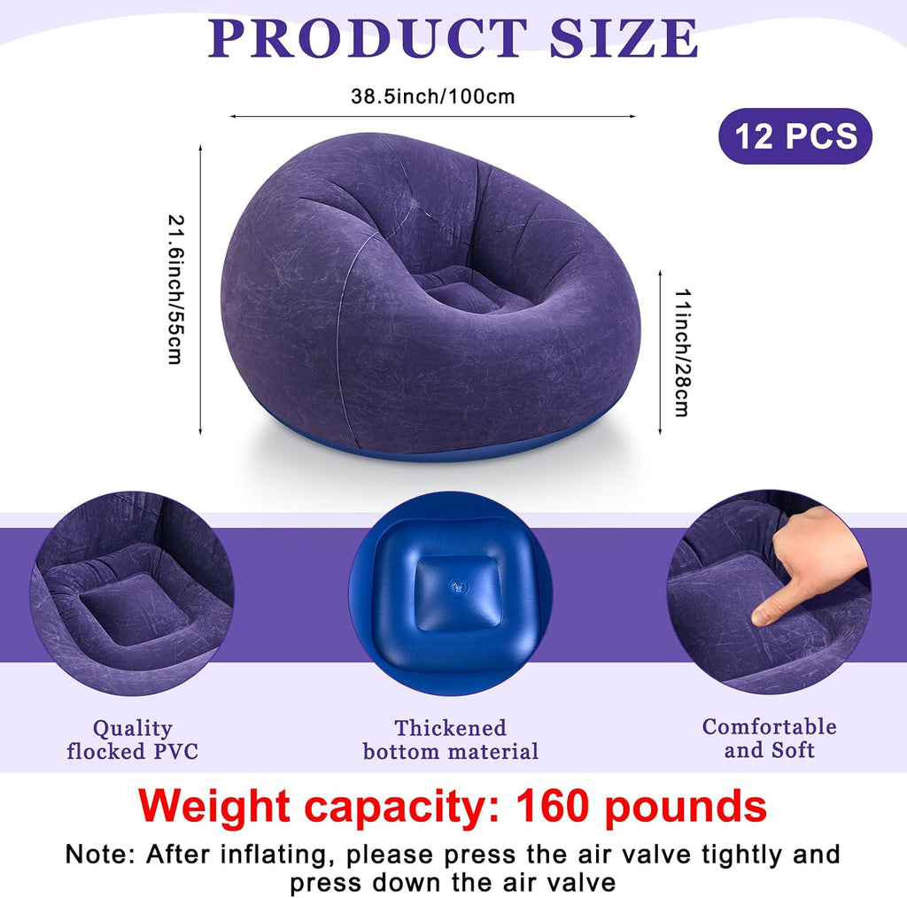 Realspring 6 9 12 Pcs Inflatable Bean Bag Chairs for Adults with Electric Air Pump, Blow up Couch Folding Portable Inflatable Couch Lazy Sofa for Outdoor Movie Night Camping(Blue,Red,Coffee,12 Pcs)
