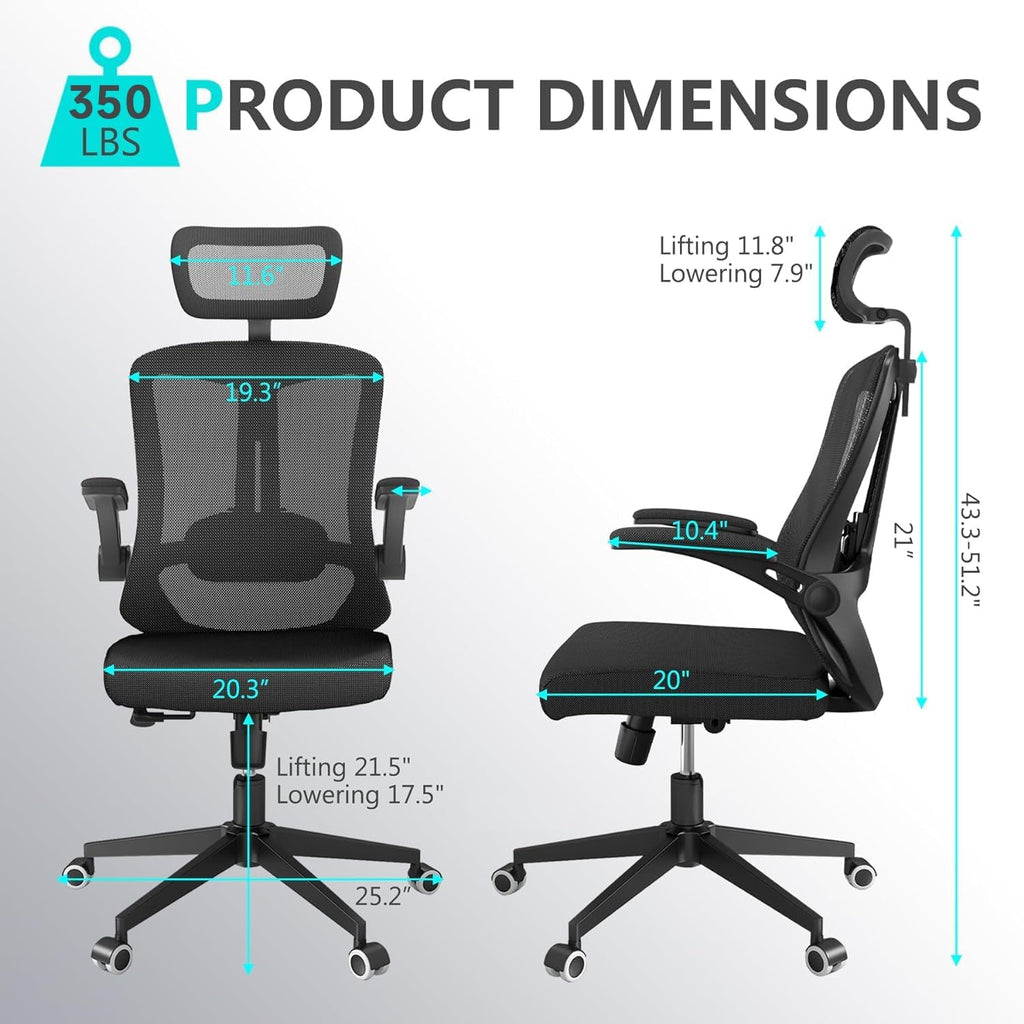 balmstar Office Chair Desk Chair, Ergonomic Mesh Computer Chair with 90-130° Recline & 360° Smooth-Rolling Casters, Adjustable Lumbar Support Task Chair, Comfortable for Women, Teens(A-All Black)