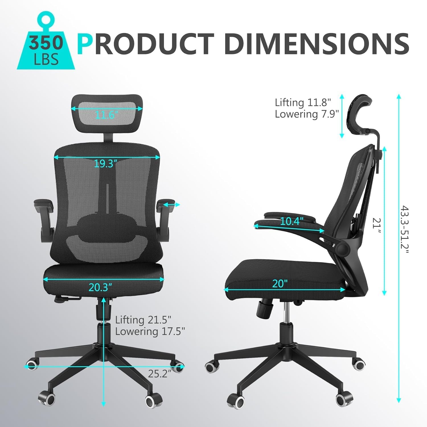 balmstar Office Chair Desk Chair, Ergonomic Mesh Computer Chair with 90-130° Recline & 360° Smooth-Rolling Casters, Adjustable Lumbar Support Task Chair, Comfortable for Women, Teens(A-All Black)
