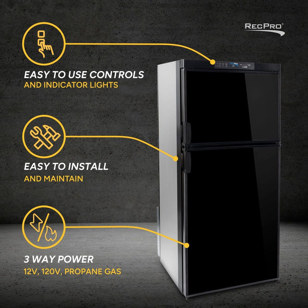 RecPro RV Refrigerator 6.3 Cubic Feet Gas and Electric | Black or Stainless Finish | 110V / 12V / Propane Gas | (Black Finish)