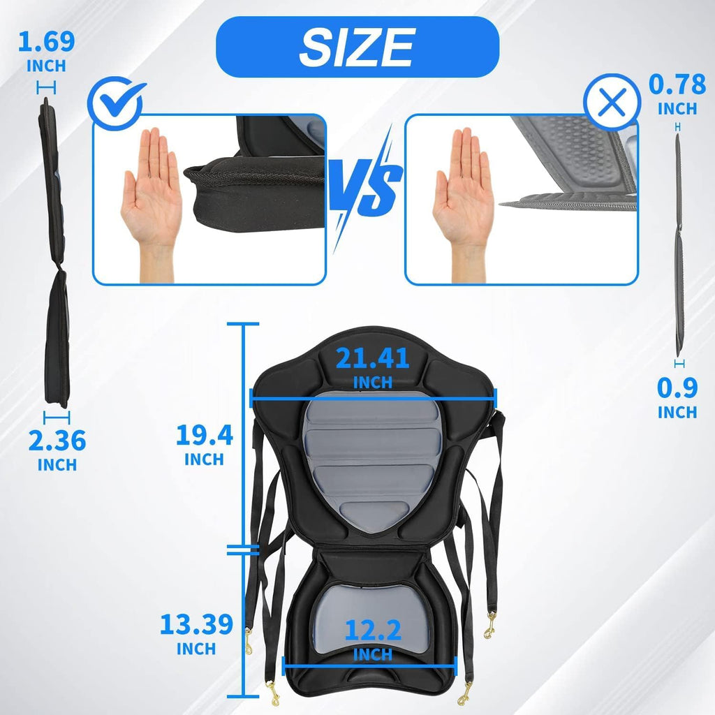 HLOGREE Kayak Seats - 1/2 Pck, Thicken Padded Seat Cushion with Back Support, Canoe & Ocean Sup Compatible