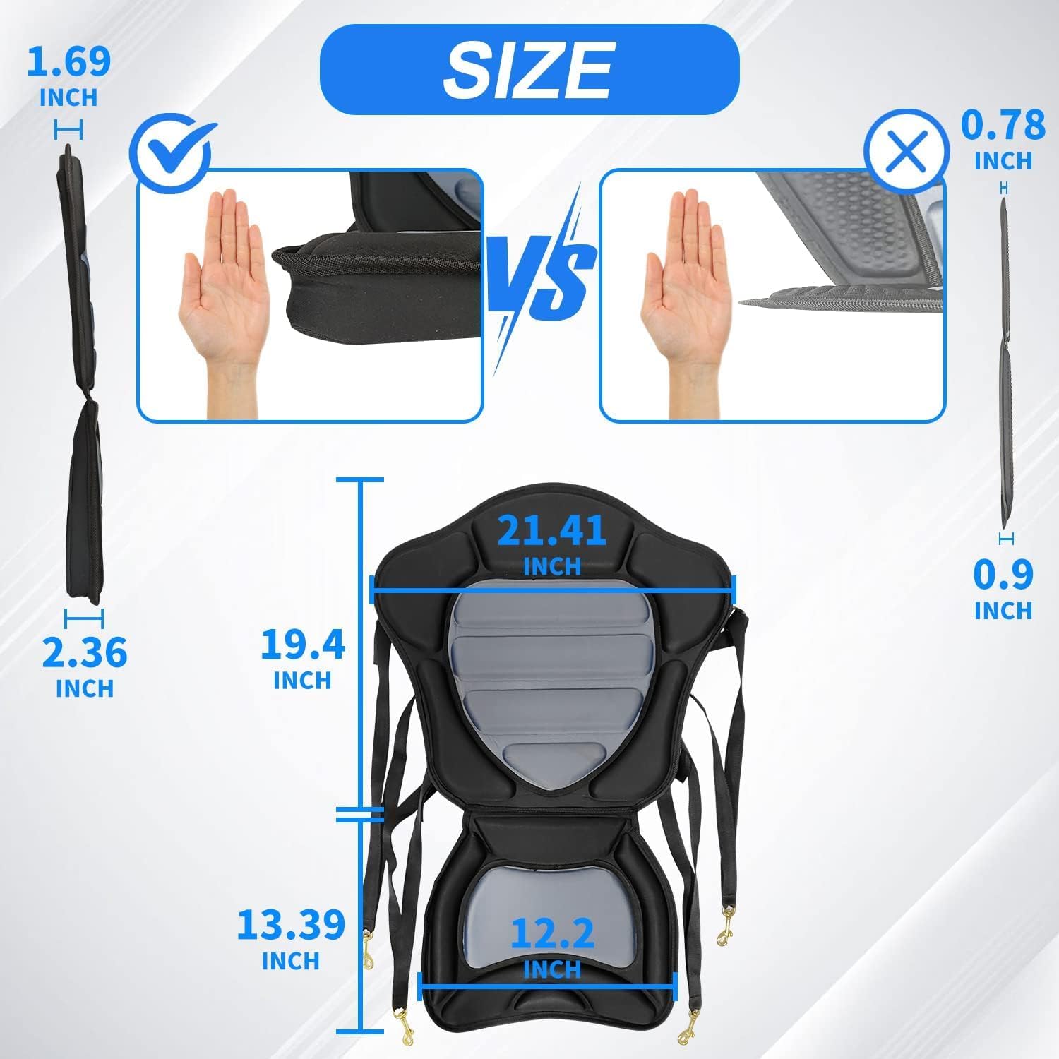 HLOGREE Kayak Seats - 1/2 Pck, Thicken Padded Seat Cushion with Back Support, Canoe & Ocean Sup Compatible