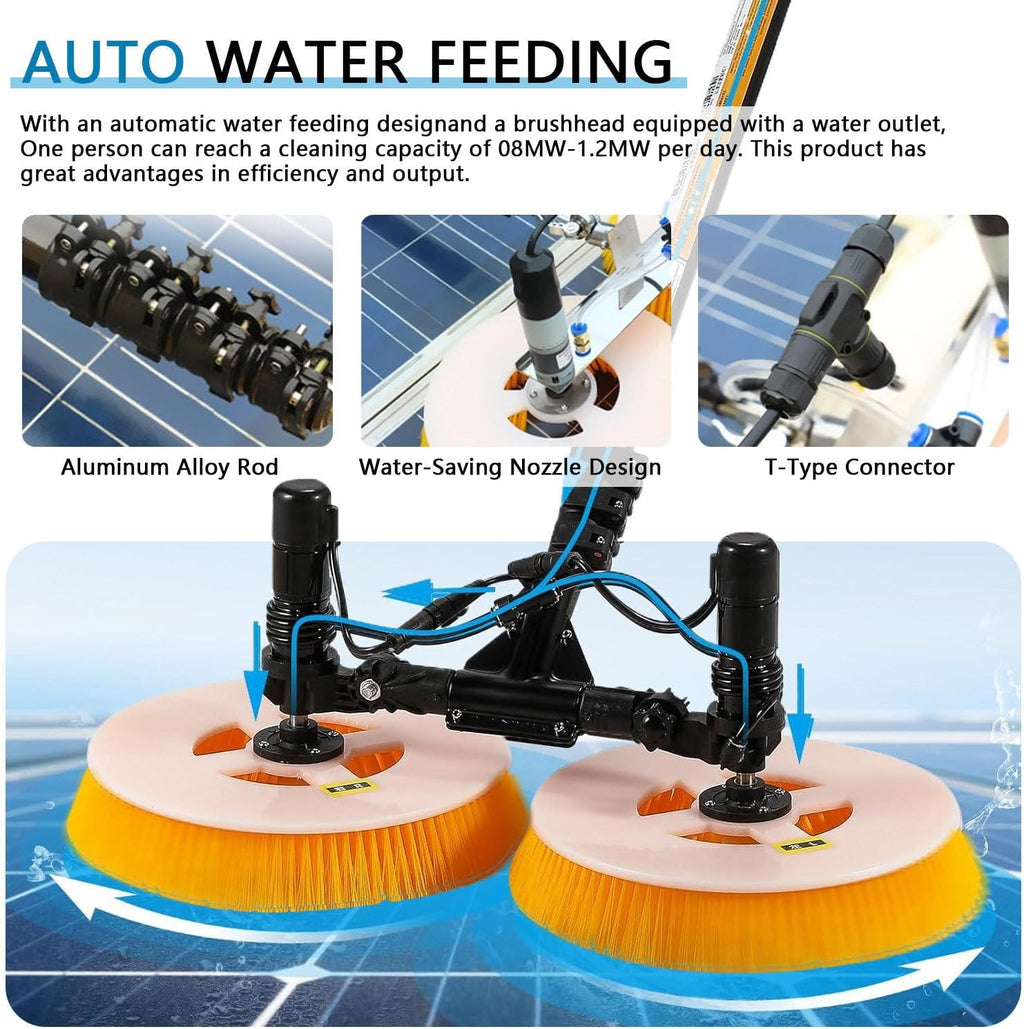 Pv Panel Wash Cleaning Machine, Telescopic Rod, 65Cm Double Head Solar Panel Cleaning Kit, Solar Cleaner Window Robot, Solar Panel Cleaning Brush and Pole, Electric Water,5.5M