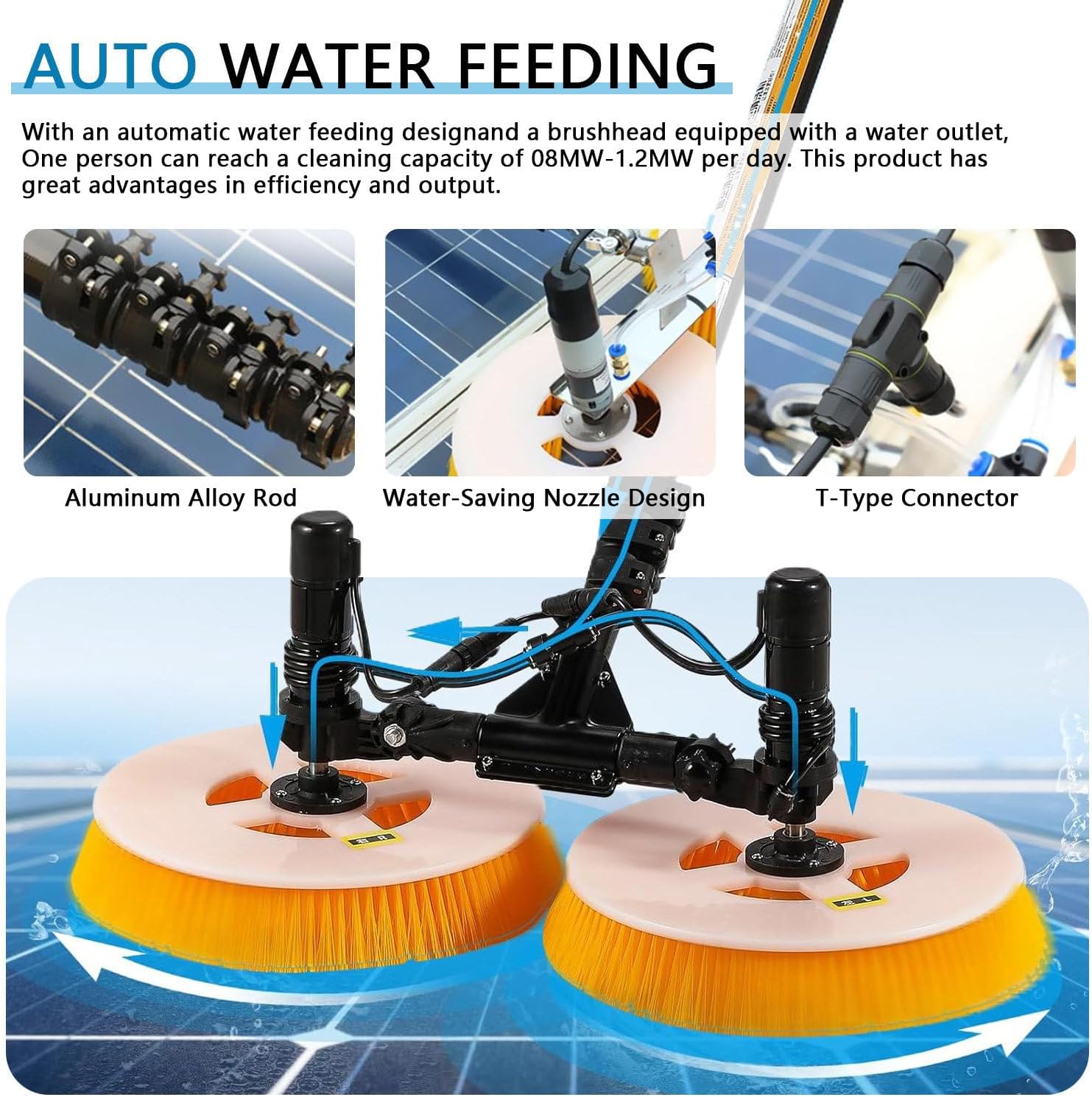 Pv Panel Wash Cleaning Machine, Telescopic Rod, 65Cm Double Head Solar Panel Cleaning Kit, Solar Cleaner Window Robot, Solar Panel Cleaning Brush and Pole, Electric Water,5.5M