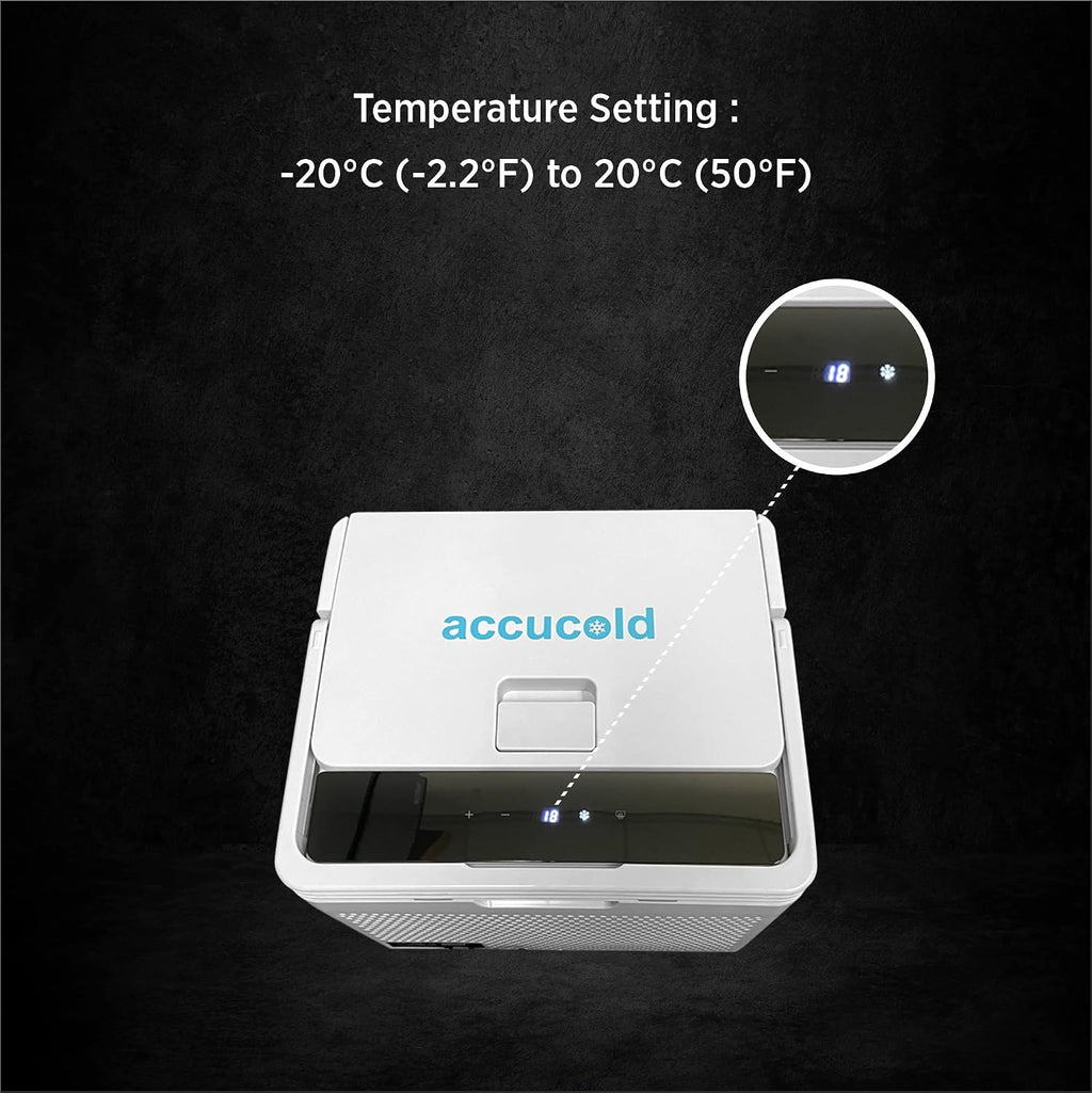 Accucold MOMCUBE™ Portable Refrigerator/Freezer for Breast Milk, 12/24V DC Power Cord, 100-240V AC Standard Wall Outlet, Cooling Range -20℃ to 20℃/-4℉ to 68℉ for Truck, Van, RV, Camper, SUV, Boat
