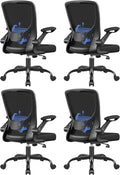BESTFAIR Ergonomic Office Chair, Mesh Computer Desk Chairs with Lumbar Support, Swivel Desk Chair with Flip-up Arms and Adjustable Height, Black, 4-Pack