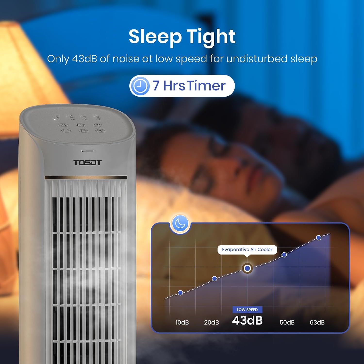 TOSOT Evaporative Air Cooler, 43' Tower Fan Oscillating 80°, 3 Speed Quiet Cooling Fan with 2 Ice Packs, Remote Control, Removable 4L Water Tank, Mist Floor Fan for Home Bedroom