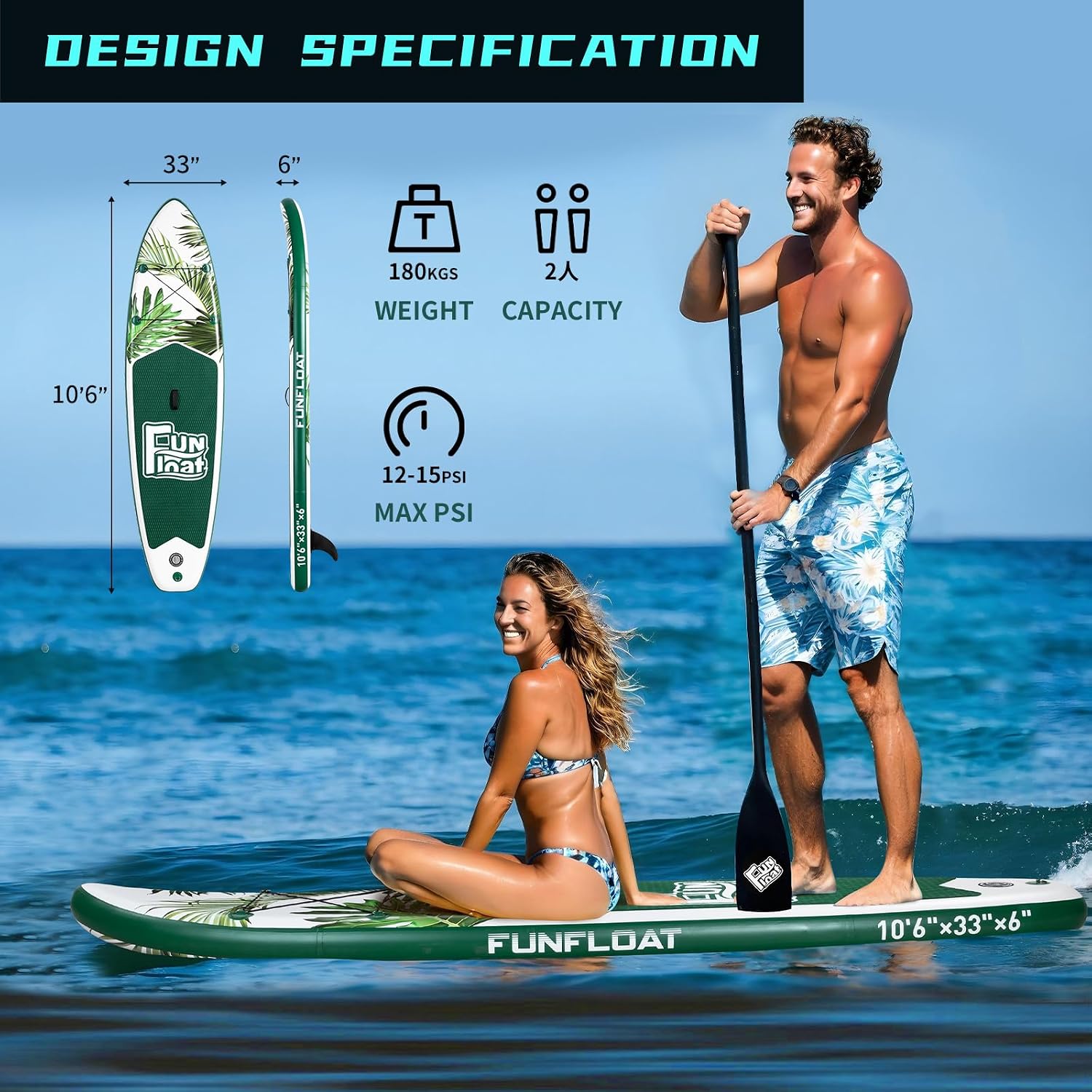 SUP, Paddle Board 11'x33 x6 Wide Inflatable Stand Up Paddle Board with Hand Pump, Leash, Adjustable Paddle for Basic Version, 100L Backpack, All-Round Sup Board