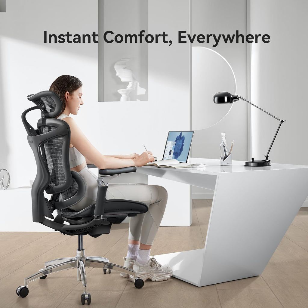 SIHOO Doro C300 Pro Ergonomic Office Chair with Ultra-Soft 6D Armrests, Dynamic Lumbar Support, Seat Depth Adjustment, Adjustable Backrest, Big and Tall Desk Chair for Home Office (Black)
