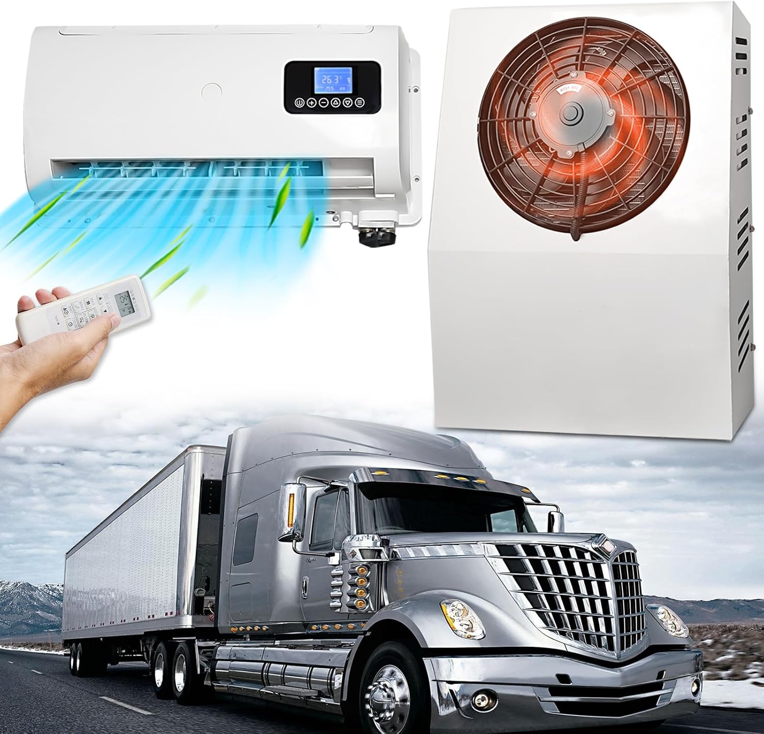 12V DC Air Conditioner 9000 BTU for Truck Praking, Electric Ac Unit Split 12 Volt Air Conditioner - Quiet Fast Cooling Energy Efficient for Semi-Truck, RV, Camper, Trailer, Pickup, Motorhome and Yacht