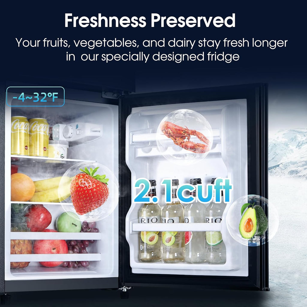 Anypro 3.2 Cu.Ft Fridge with Freezer with 2 Doors, Refrigerator with 7 Level Temperatures, LED Light, Adjustable Shelves, Food Storage Cooling Drink for Bedroom, Office, Dorm, Apartment, Black