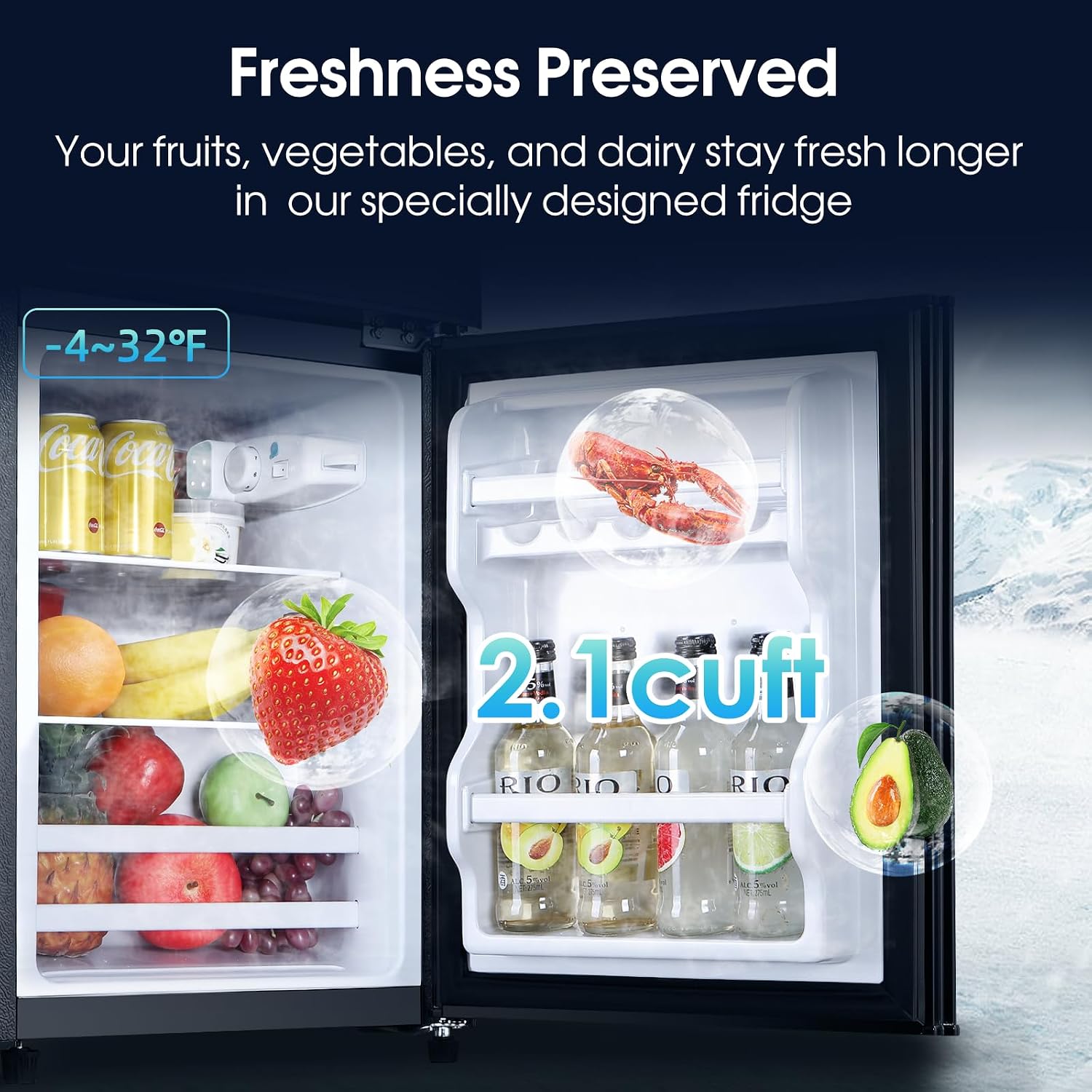 Anypro 3.2 Cu.Ft Fridge with Freezer with 2 Doors, Refrigerator with 7 Level Temperatures, LED Light, Adjustable Shelves, Food Storage Cooling Drink for Bedroom, Office, Dorm, Apartment, Black