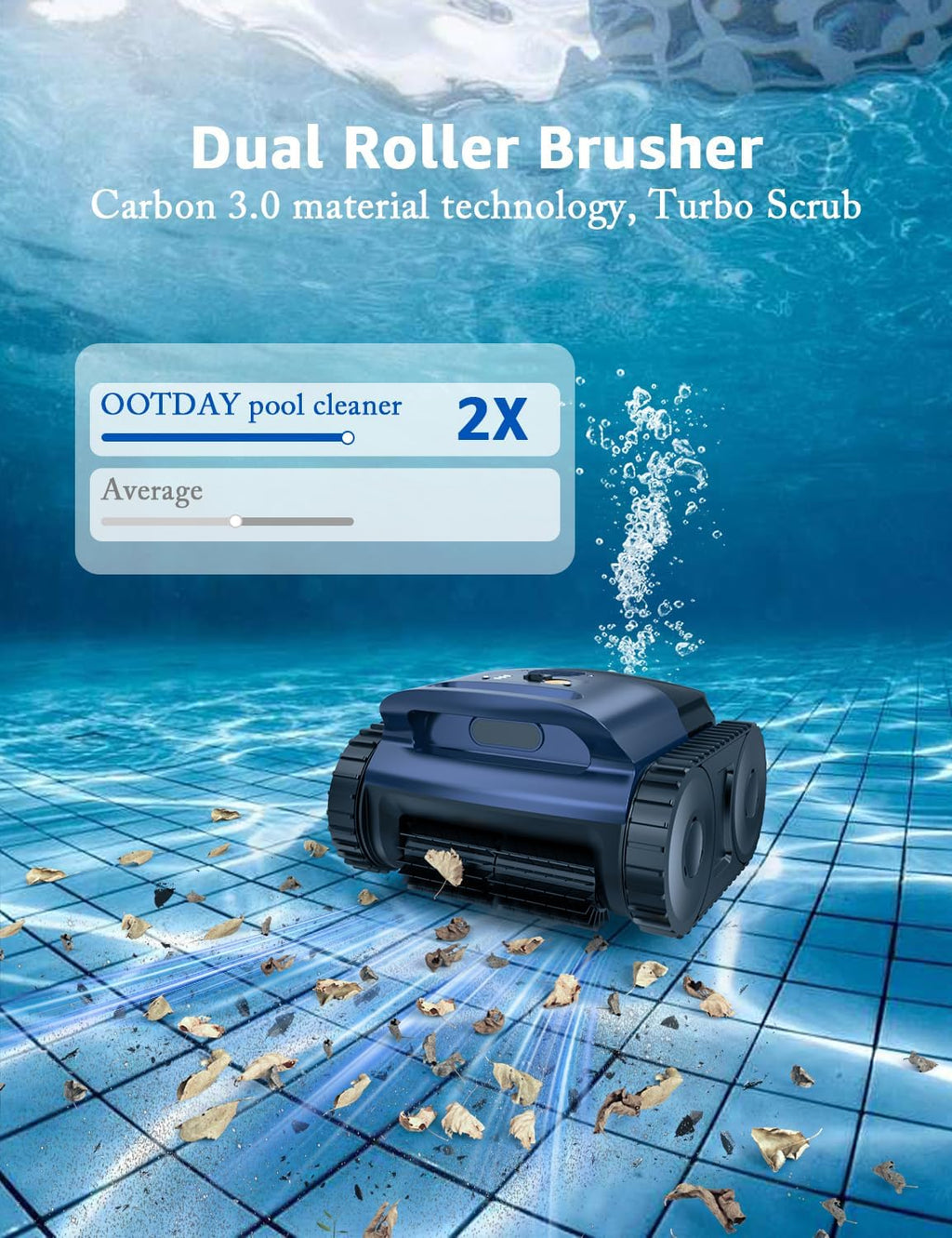 Cordless Pool Vacuum for Inground Pools, Cordless Robotic Cleaner up to 2150 Sq.ft, Wall and Waterline Cleaning Vacuum, Drains Cross, Self-Parking Lasts 180 Mins