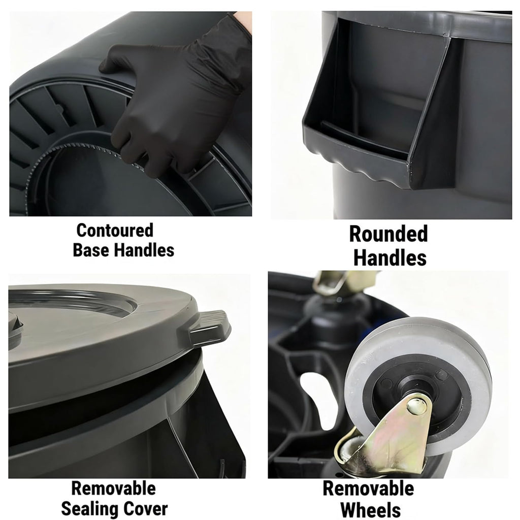 32 Gallon Trash Can with Wheels and Lid, Multi-Purpose Outdoor Container for Yard Waste, Water Storage, Garage Organization, Detachable Rolling Base