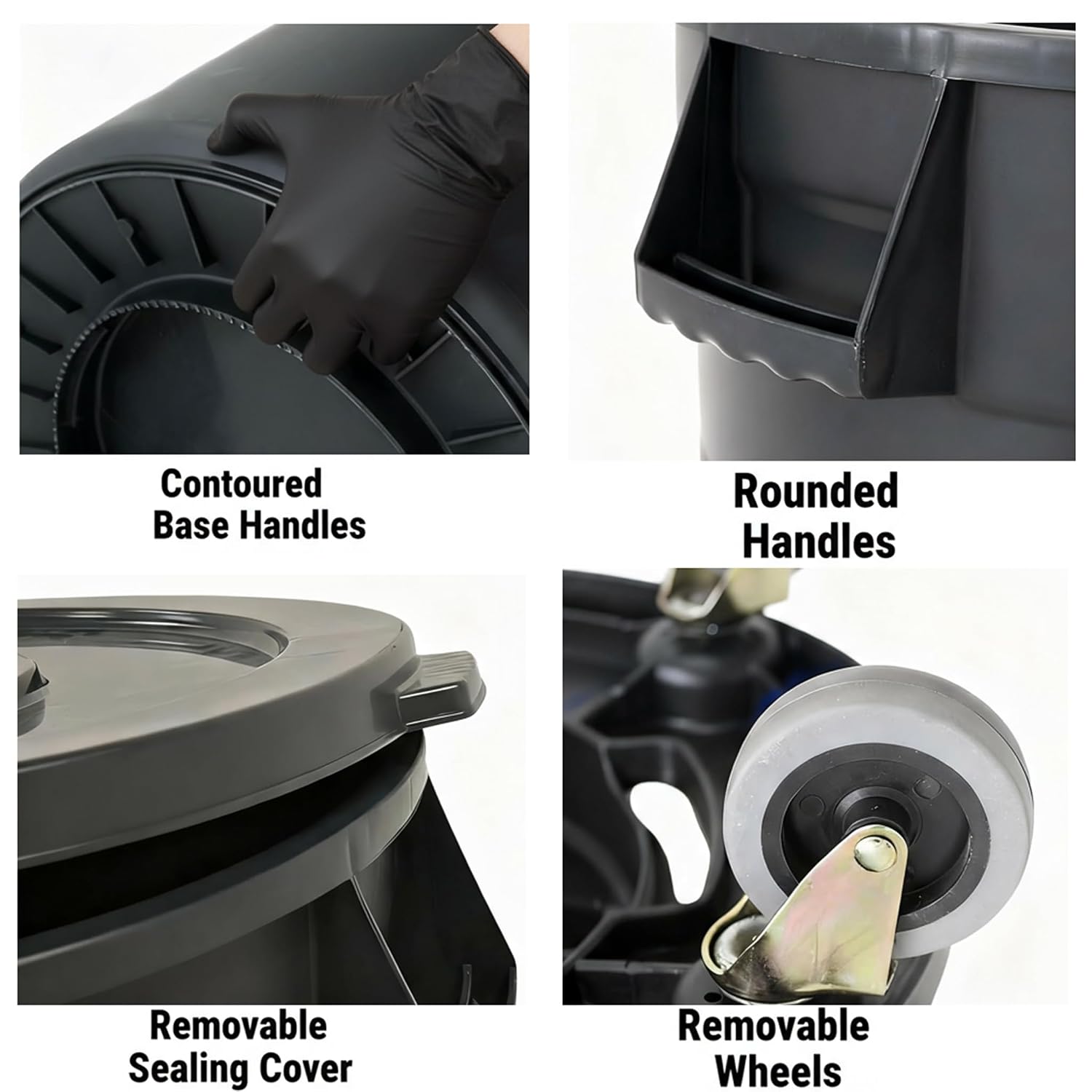 32 Gallon Trash Can with Wheels and Lid, Multi-Purpose Outdoor Container for Yard Waste, Water Storage, Garage Organization, Detachable Rolling Base