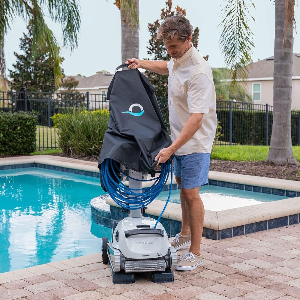 Dolphin Explorer E50 Wi-Fi Automatic Robotic Pool Vacuum Cleaner Includes Caddy and Classic Cover for Storage and Protection, Ideal for Inground Pool Up to 50 FT in Length