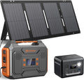 Portable Solar Power Station with Foldable Solar Panel 60W, 110V 300W AC Outlet Solar Power Pack Generator with Panels,100W Fast Charging USB C Power Bank for Camping Laptop Smart Devices RV Outdoor