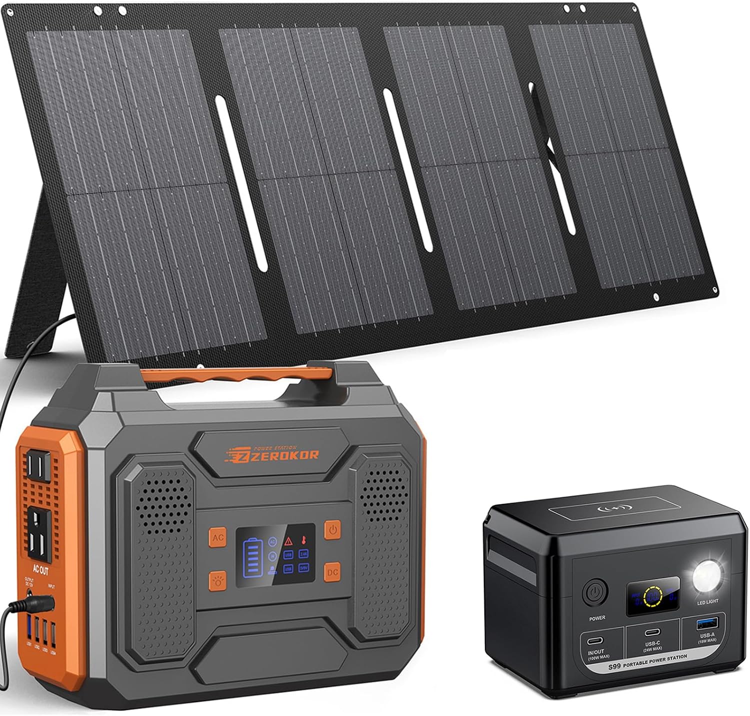 Portable Solar Power Station with Foldable Solar Panel 60W, 110V 300W AC Outlet Solar Power Pack Generator with Panels,100W Fast Charging USB C Power Bank for Camping Laptop Smart Devices RV Outdoor