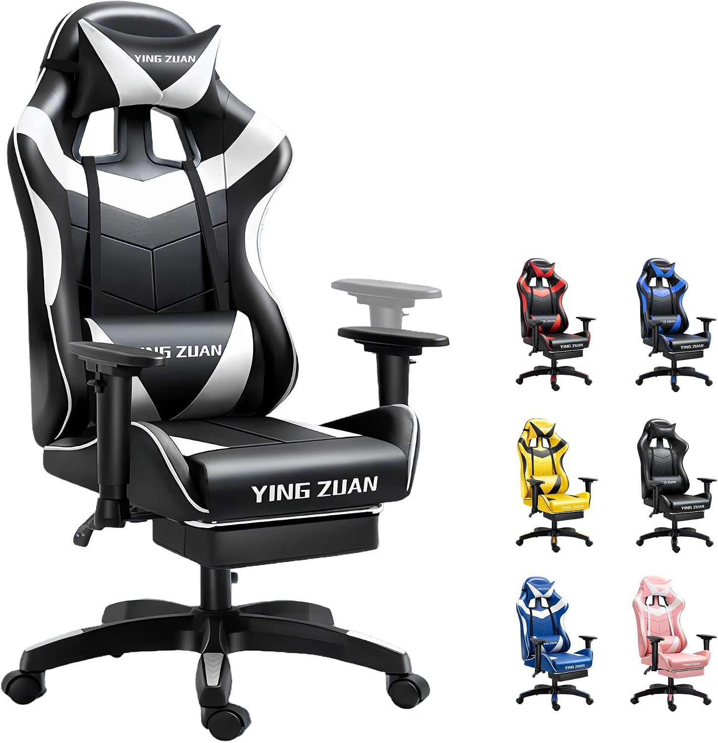 Ergonomic Gaming Chair with Latex Seat, High Back Computer Office Chair with Speakers & Massage Lumbar Support, 3D Adjustable Armrests, Retractable Footrest, 138° Reclining for Adults(Black+White)