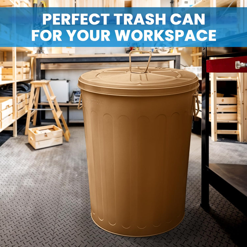 Plexon 20 Gallon Metal Trash Can with Lid Outdoor Large Trash Bin Steel Garbage Can for Garage Patio Farmhouse Bucket Bird Seed Storage Can Heavy Duty Round Container, Copper 2 Pack