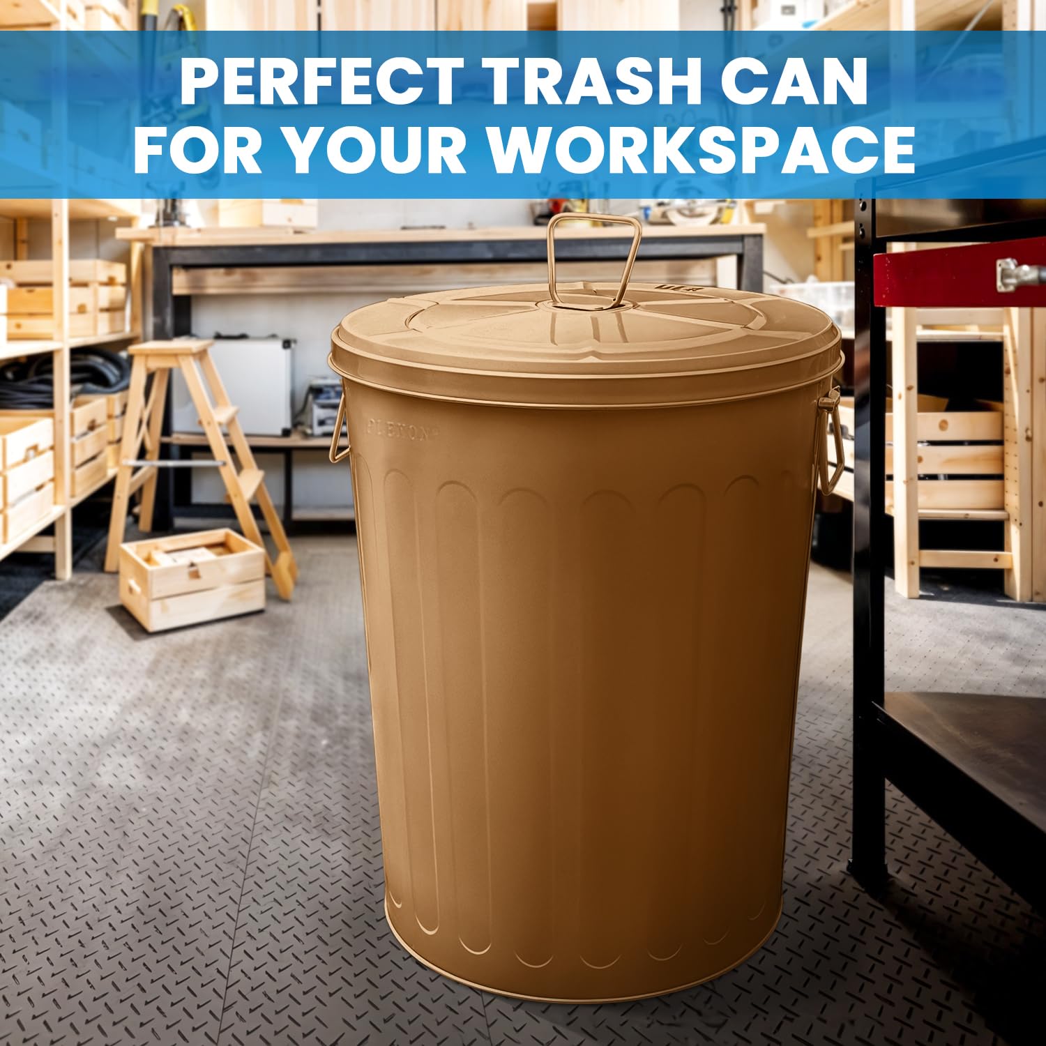 Plexon 20 Gallon Metal Trash Can with Lid Outdoor Large Trash Bin Steel Garbage Can for Garage Patio Farmhouse Bucket Bird Seed Storage Can Heavy Duty Round Container, Copper 2 Pack