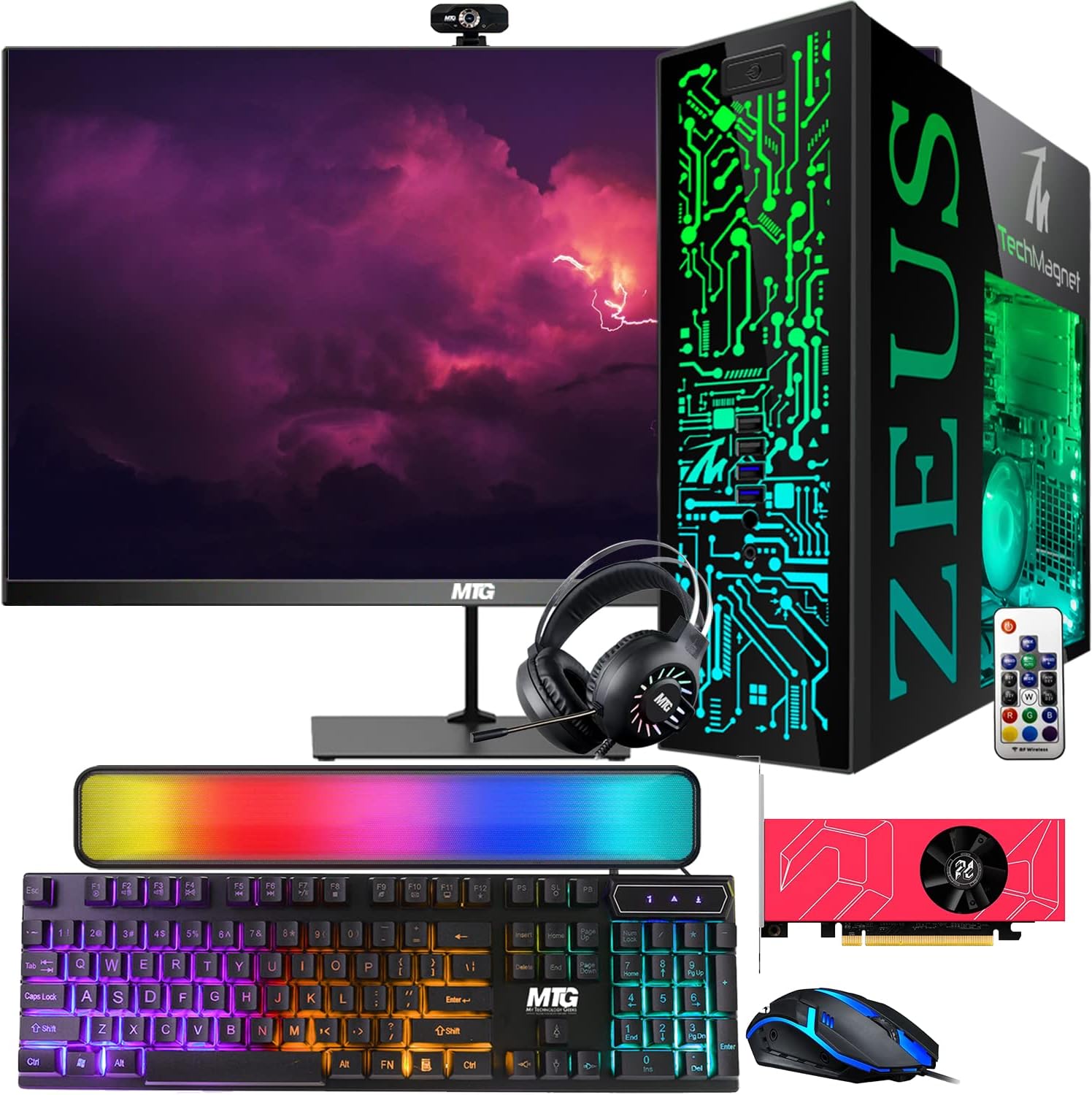 TechMagnet Gaming Desktop PC, Intel i5 4th Gen, Zeus Pro 4, AMD RX 6400, 8GB RAM ARGB, 256GB SSD, 22 Inch Monitor, RGB Front Panel 385 Patterns, RGB Kit, Windows 11 (Renewed)