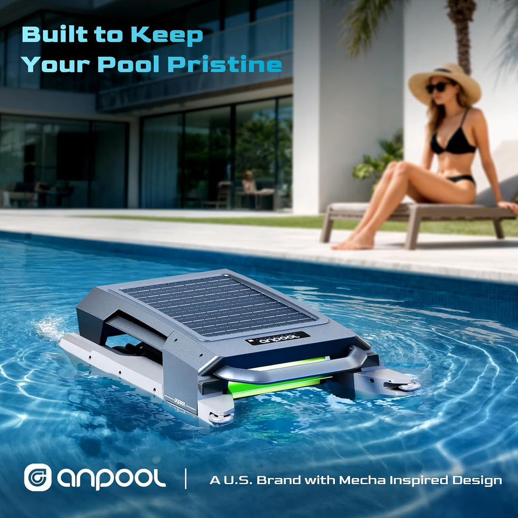 P1 Solar Pool Skimmer Cleaner Robotic for Surface with Solar & DC Charging,24/7 Continuous Cleaning,Anti-Stuck Smart Obstacle Avoidance,Dual Clean Mode Auto Switch,No Privacy Collection